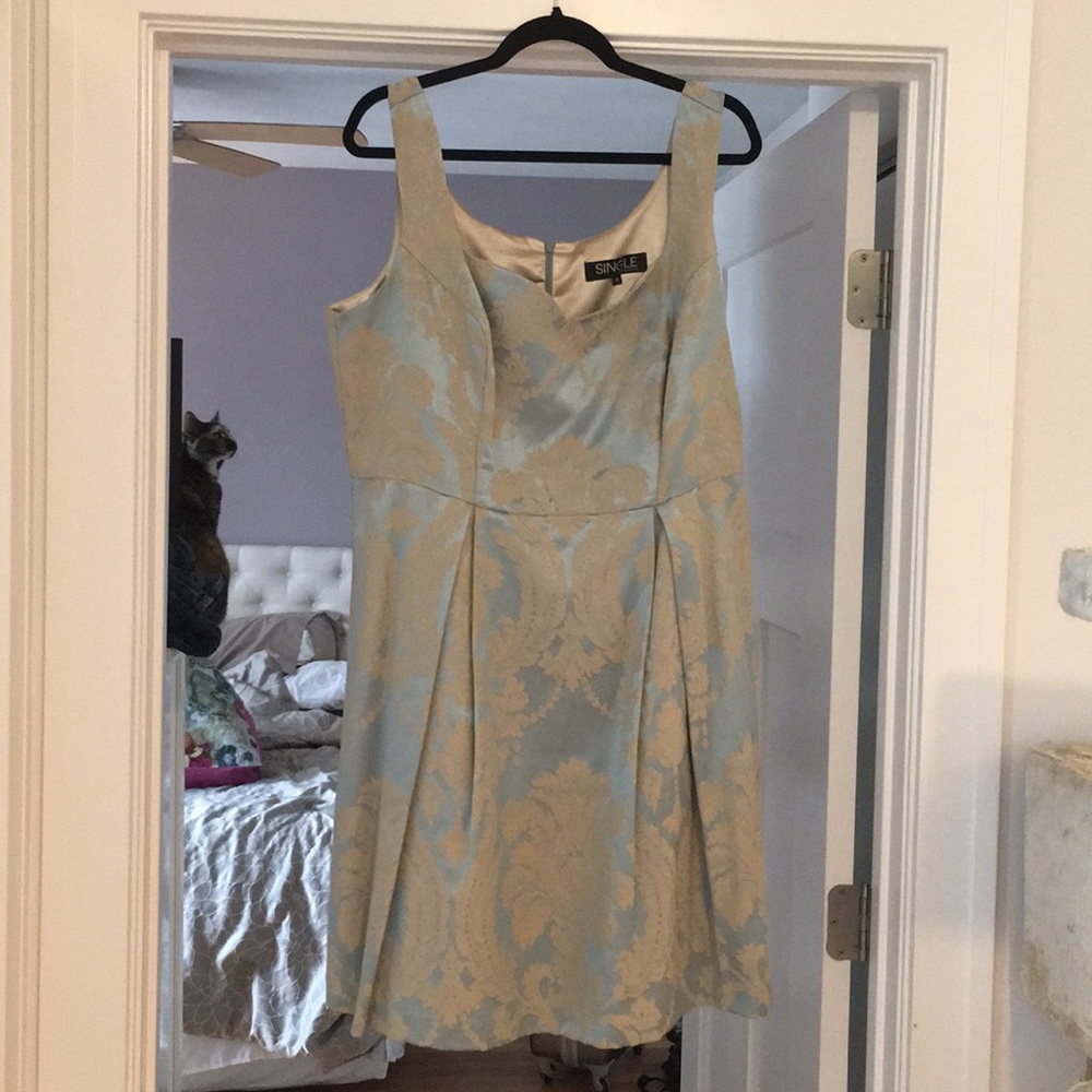 Baby Blue and Tan Brocade Party Dress